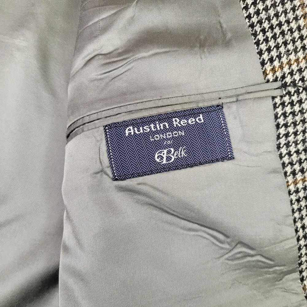 Austin Reed London Houndstooth Tweed Blazer Mens 42‎ Gray 2 Button Vintage USA